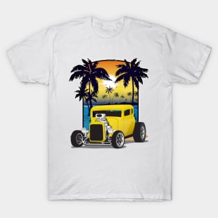 Yellow 1932 Chevy 5 Window Coupe Hot Rod California Beachin Print T-Shirt